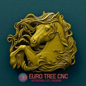 Horse with playful mane  3D STL Model, CNC Router Engraver, Artcam, Aspire, CNC files, Wood, Art, Wall Decor, Cnc, Cutt3d