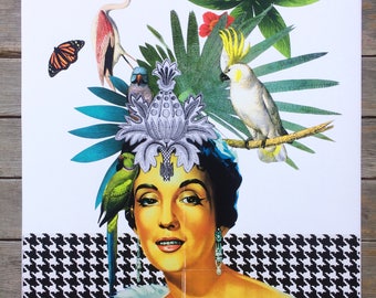 Lady with Birds Limited Edition, Art Print, Giclée, Colorful, Flowers, Woman, Botanical art, Portrait