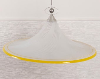 Vintage Trumpet Light, White Yellow Lampshade, Danish design, 70’s lamp, Ceiling light, Yugoslavia, Scandinavian design