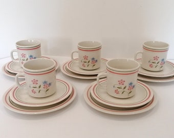 Mandarin Fine Stoneware Mara 98605 Coffee Service Flower / setTeacup coffe and Saucer / Cake plate / set of 15 parts