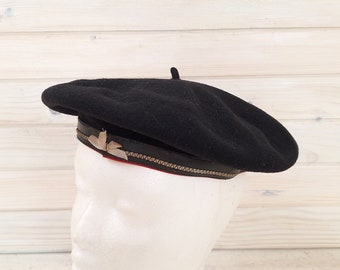 Vintage Andorra Beret Basque Black Wool Military Style Size 53