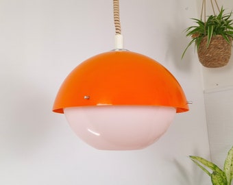 Vintage Orange and White Pendant Light, 1970s Space Age Pendant Lamp, Mid Century Modern Lamp, 70s Lighting, Made in Yugoslavia