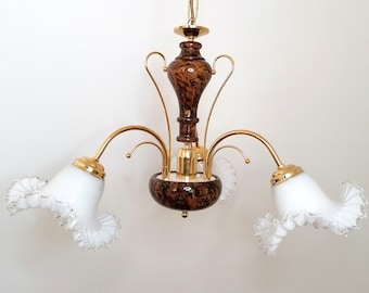 Vintage Ceiling light / Three Arm Chandelier / Mid Century Pendant Light / 80s Yugoslavia