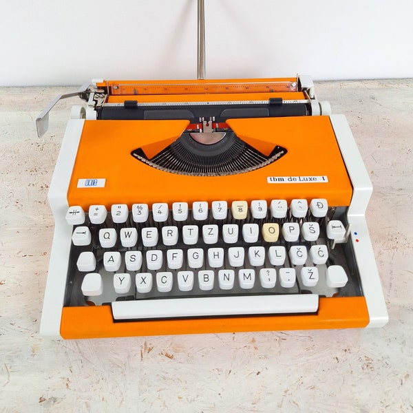 Vintage Typewriter UNIS tbm de Luxe t, Vintage Orange Working Typewriter, New Ribbon, Mid Century Modern, Yugoslavia