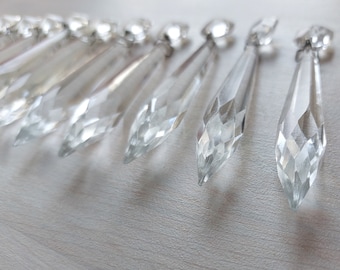 Vintage 10 pcs Clear Crystal, Lamp part, Crystal Drop Pendant, Chandelier Parts, Lighting Parts, Chandelier Part, Crystal sun catcher