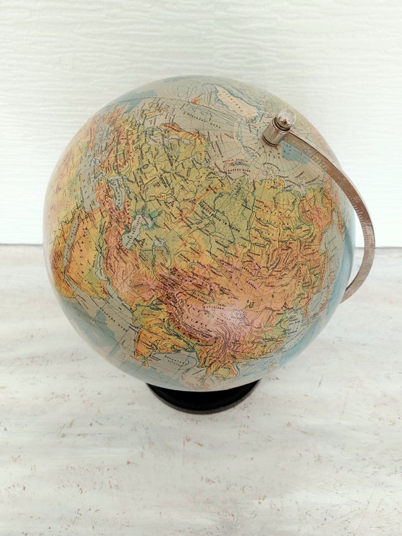 Globe terrestre vintage, grand globe mondial vintage, globe terrestre.  Lumière de carte du monde. Globe terrestre français. Yougoslavie, années 60  - Etsy France