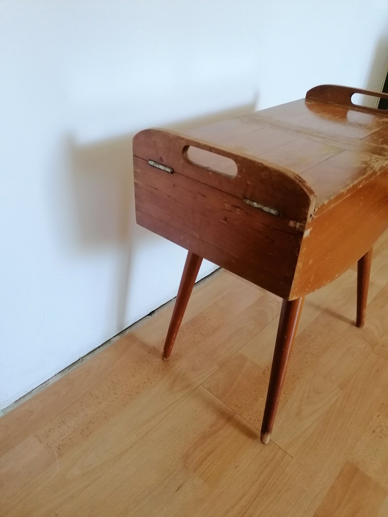 Vintage Wood Sewing Box on Legs Sewing Box Wooden Accordion Etsy