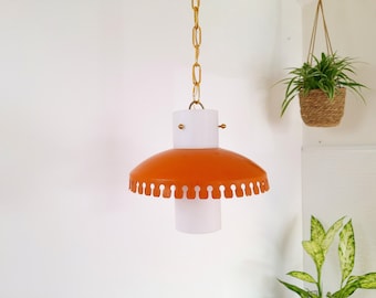 Vintage Orange Glass Pendant light / Vintage Ceiling Light / Mid Century Modern Chandelier / Made in Yugoslavia 1970