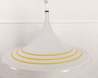 Vintage Trumpet Light, White Yellow Lampshade, Danish design, 70’s lamp, Ceiling light, Yugoslavia, Scandinavian design