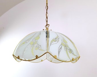 Vintage Glass Pendant Light, Ceiling Light, Hanging Light, Retro Ceiling Light, Mid Century, 70s