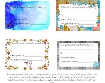 Printable Quilt Labels, Downloadable Quilt Labels, Fabric Sew on Quilt Labels, Printable Heirloom Quilting Labels, Quilt Labels to Sew On