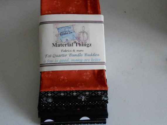 Free Shipping 8 Fat Quarter Bundle Buddies in Black, White, Orange 100 Percent Cotton, Sewing, Quilting, Crafting Fabrics