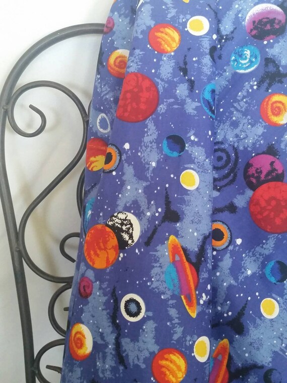 Children's Motif by the Yard MDG Universe and Planets Quilting and Crafting Free Shipping Fabric in Bright Blue, Red, Yellow