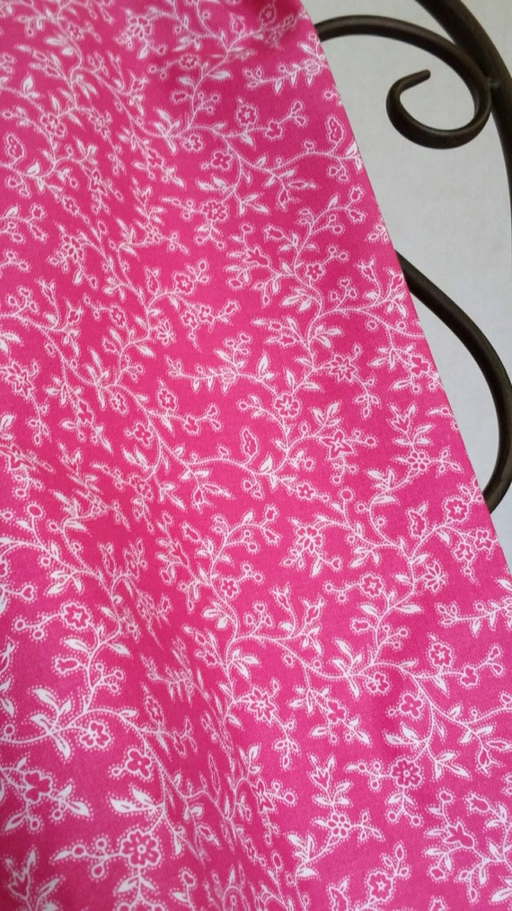 Free Shipping By The Yard Quilting Cotton Fabric with Small White Flowers on a Bright Pink Background Sewing, Quilting, Crafting Fabric