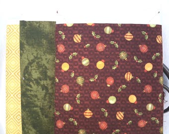 3 Yard Specially Curated Christmas Fabric Bundle, 3 - 1 Yard Cuts, Christmas Ornaments and Gold Geometric Patterned Fabric, Free Shipping