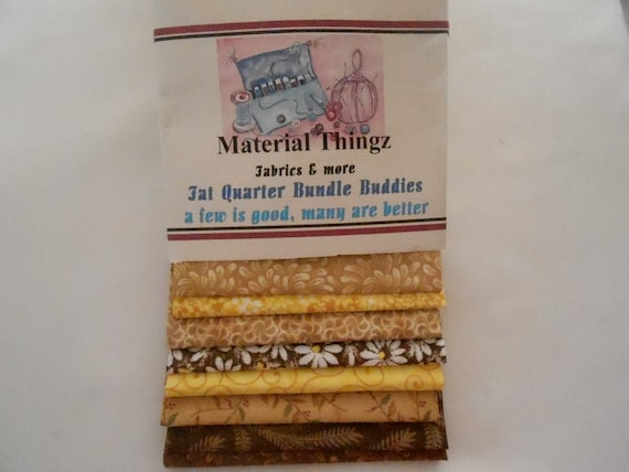 Free Shipping 8 Fat Quarter Bundle Buddies in Yellows, Browns 100 Percent Cotton, Quilting, Sewing, Crafting Fabric