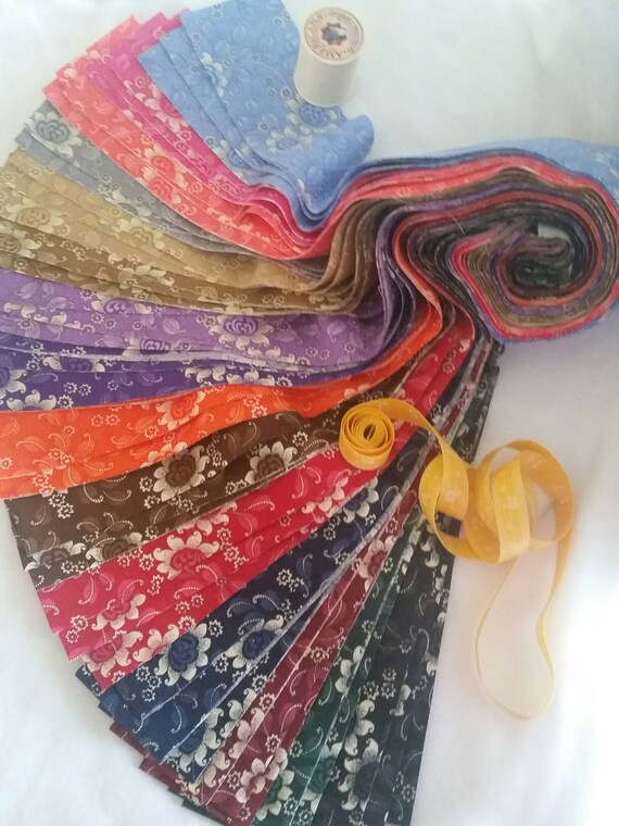 Jelly Roll Fabric Strips in Fifteen Colors, Light and Dark in Flower Medallion Motif by MGD Precision Razor Cut Free Shipping