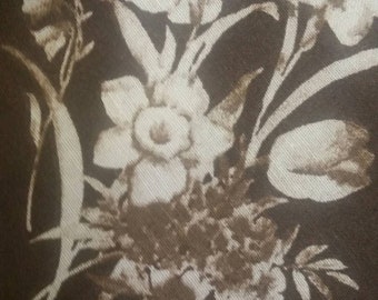 Wide Cotton Quilting Fabric Dark Brown Background, Tan Sprays of Flowers, 2-Yard Bundle Sewing Fabric 54" Wide for Quilt Linings Sale Bundle