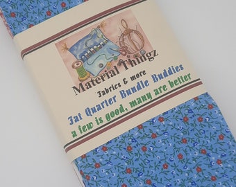 8 Fabric Fat Quarters in Bundle All Cotton for Quilting, Sewing, Crafting in Red, White, Blue Solids and Print Tiny Flowers Free Shipping