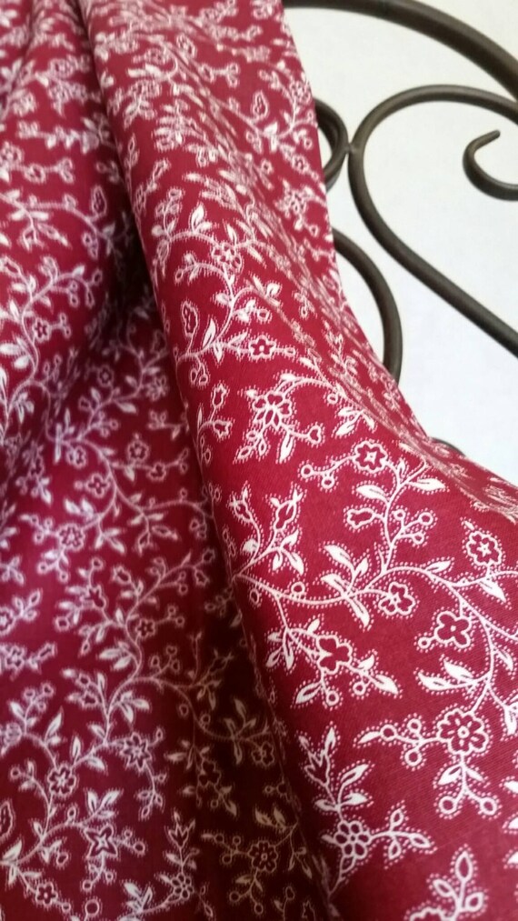 Free Shipping 100 Percent Cotton With White Flowers on a Rich Burgandy Background By the Yard