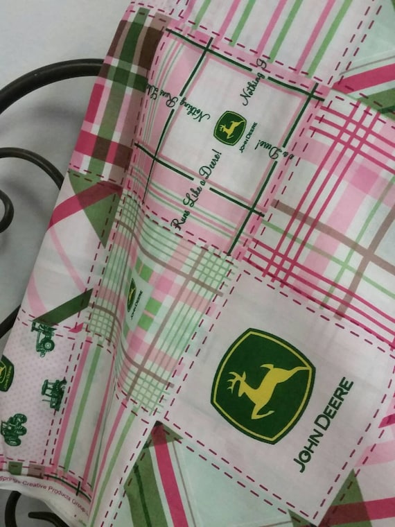 John Deer Licensed Product Madre Plaid Pink and Green by Springs Creative Products Group 100 Percent Quilting Crafting Fabric Free Shipping