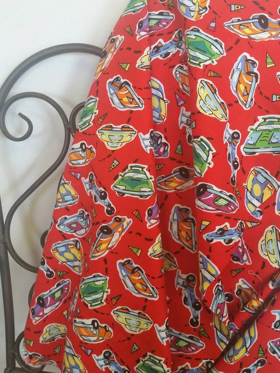 MDG Speed Racer Cars Red Green Yellow Children's Fabric in 100 percent Cotton Free Shipping
