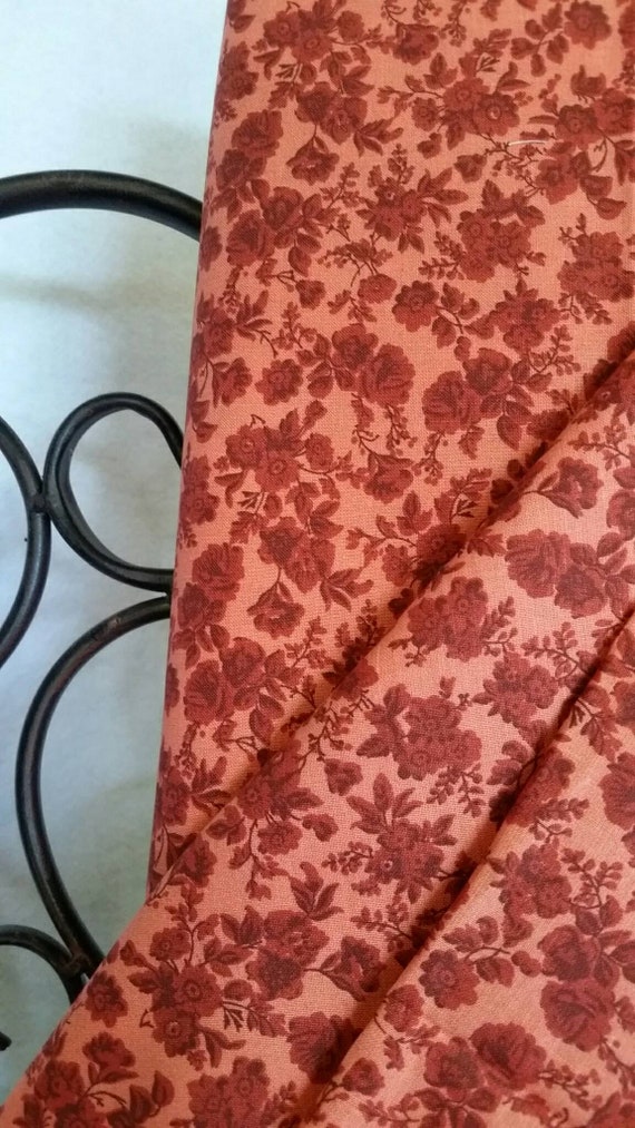 Free Shipping Quilting Fabric, 100 Percent Cotton Dark Rose Colored Flowers on Light Rose Colored Background