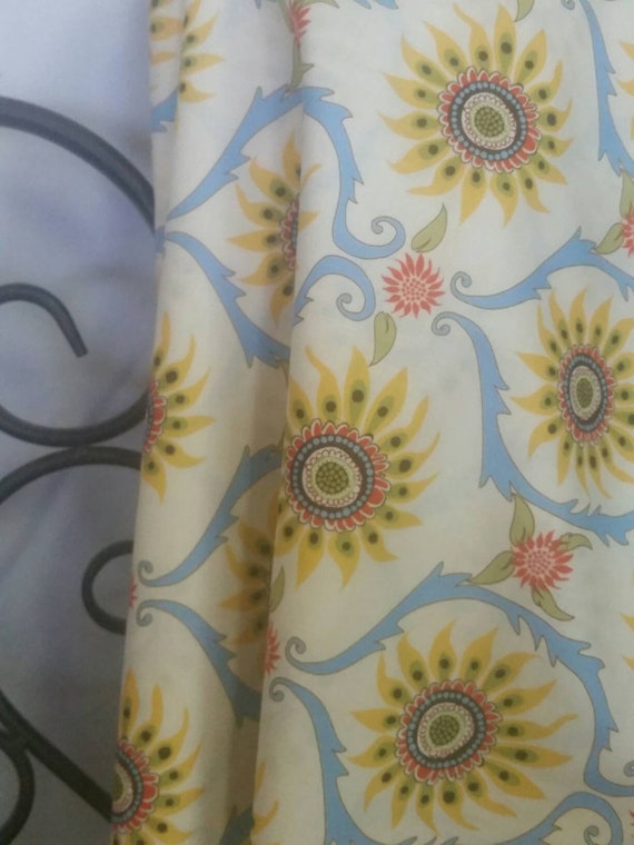 Free Shipping Quilting Fabric, 100 Percent Cotton In the Beginning Better Gnomes and Gardens, Blues and Yellow Medallion Motif Sewing Fabric