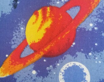 Celestial Fabric, Children's Motif Universe and Planets Sale Fabric, 2 Yard Bundle Quilting and Crafting Fabric in Bright Blue, Red, Yellow