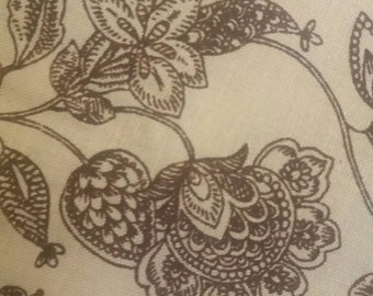 54" wide 100 Percent Cotton 2-Yard Fabric Bundle Dark Brown Butterfly, Flowers, and Leaves Line Art Medium Tan Background Free Shipping