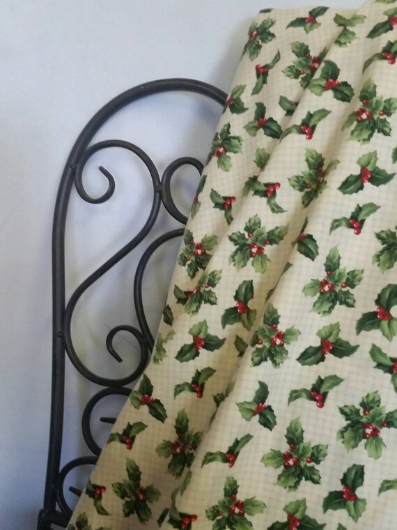 Free Shipping Quilting Fabric, 100 Percent Cotton, Crimson & Holly - Wilmington Prints, Holly Berries and Leaves for Christmas Crafts