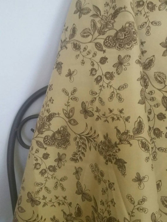 Dark Brown Butterfly, Flowers, and Leaves Line Art Print on Medium Tan Background 54" wide 100 Percent Cotton Free Shipping MDG Fabric