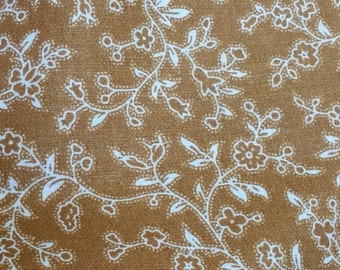 Free Shipping, 2-Yard Fabric Bundle, 100 Percent Cotton Quilting Sewing Crafting Fabric Small White Flowers on a Field of Dark Tan Fabric