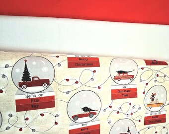 3 Yard Fabric Bundle Featuring Antique Cars, Trucks, Trees in Snow Globes, Christmas Quilting Fabric, 3-1   Yard Bundle, Free Shipping