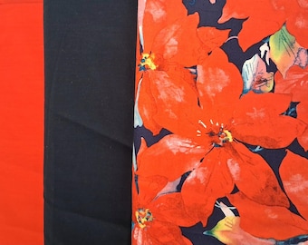 Red Poinsettias on Navy Background 3 Yard Bundle, 100 Percent Cotton Fabric, 3 - 1 Yard Cuts, Christmas Quilting Fabric, Free Shipping
