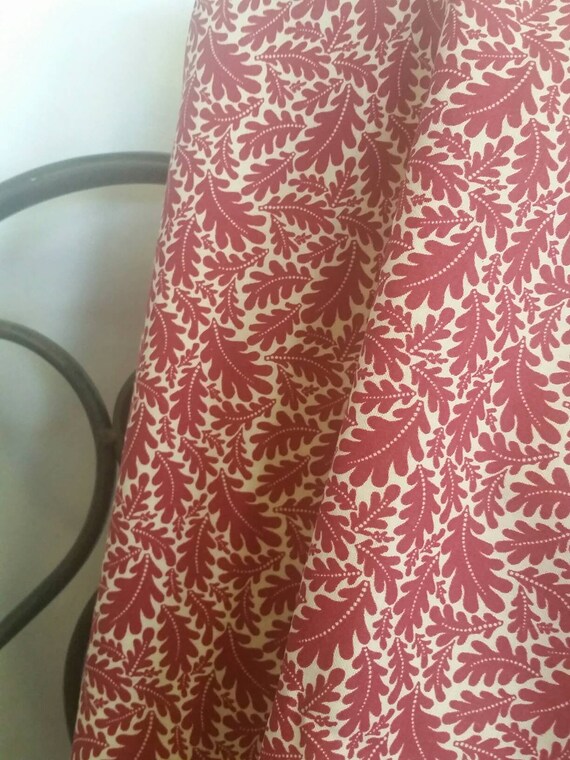 MDG Deep Red Oak Leaves on Light Tan Background 100 Percent Cotton Quilting Crafting Fabric Free Shipping