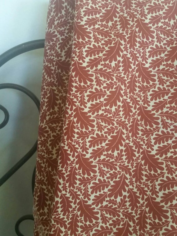MDG Burnt Orange Oak Leaves on Light Tan Background 100 Percent Cotton Quilting Crafting Fabric Free Shipping