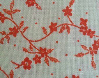 Cotton Quilting Sewing Crafting Fabric Small Orange Flowers and Vines on Tan Background 2-Yard Sale Bundle Free Shipping 100 Percent Cotton