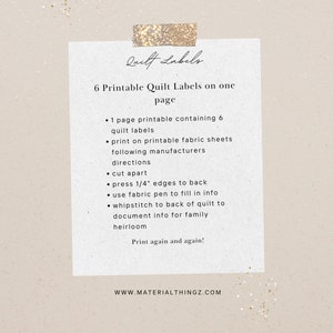Printable Quilt Labels, Downloadable Quilt Labels, Fabric Sew on Quilt ...