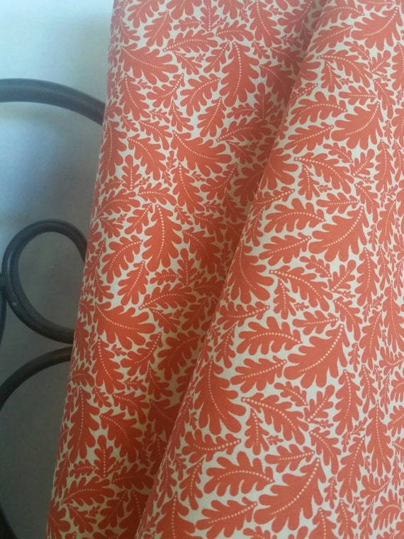 MDG Bright Orange Oak Leaves on Light Tan Background 100 Percent Cotton Quilting Crafting Fabric Free Shipping