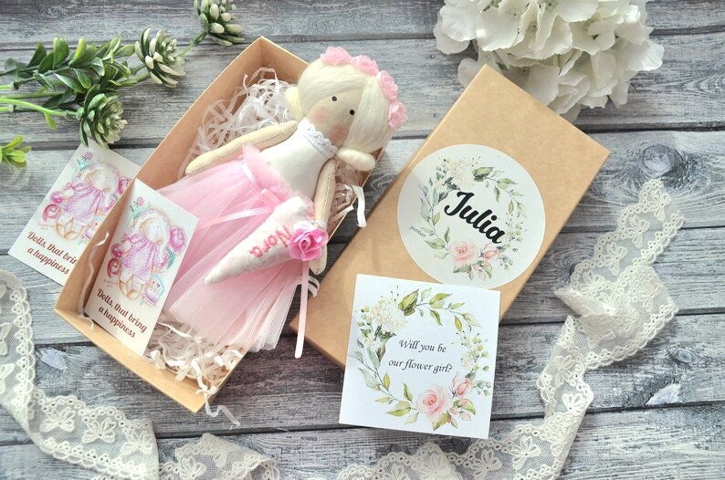 doll 20 cm, flower girl gift, nude dress, bridesmaids' gift, gift for girl, flower girl proposal, personalized doll, flower girl doll image 8