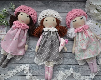 handmade doll, custom doll, fabric doll, flower girl gift, rag doll, soft doll, bridesmaid gift, personalized doll, flower girl doll, doll