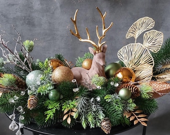 luxury christmas centerpiece, christmas arrangement, winter centerpiece, winter home decor, christmas cottage decor, decor with deer