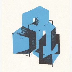 May include: Abstract art print featuring a blue and black geometric design. The print is numbered 52/150.