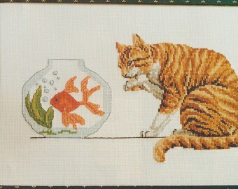 Cross Stich PATTERN Stray Cat and Gold Fish GRAPH