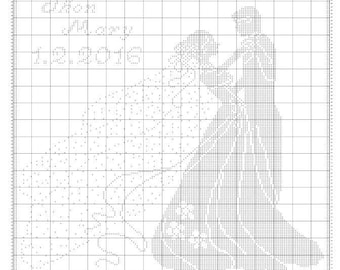 Pattern crochet in excel wedding couple with names and day. Finished work big size cm 120x120 inches 47x47