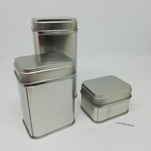 Tall Silver rectangle Tins (5&#39;s) 3 sizes avail - stackable tins - storage boxes - packing tins -presentation tins