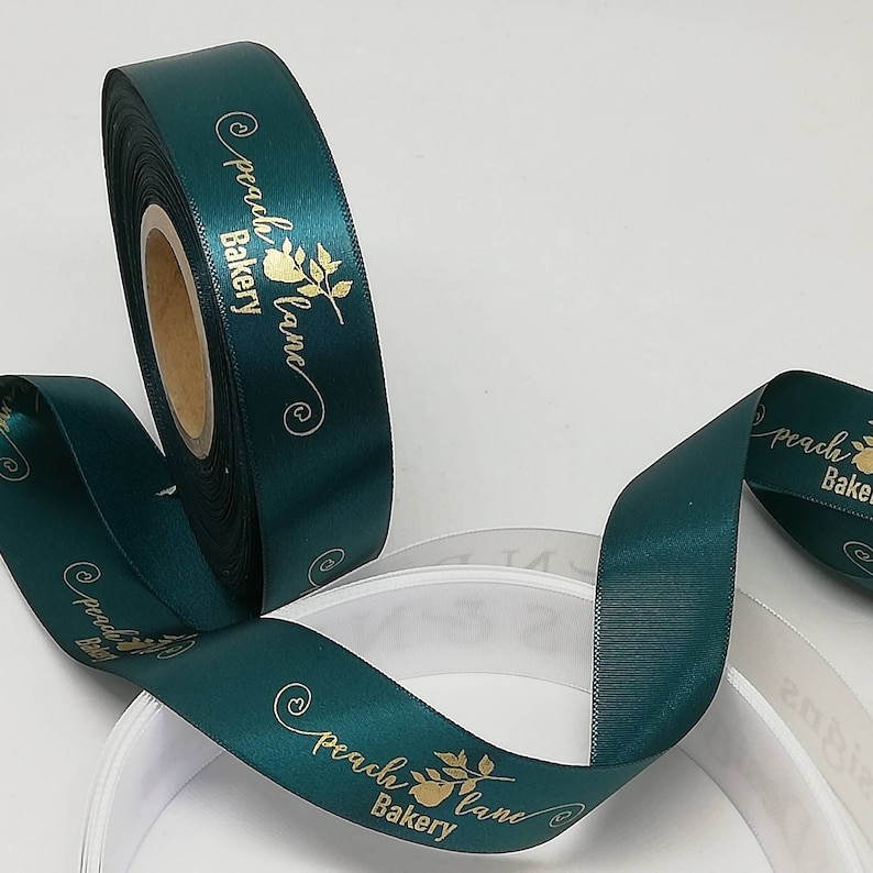 25mm Elegant Custom Gold Printed Satin - Personalized Ribbon - Custom ...