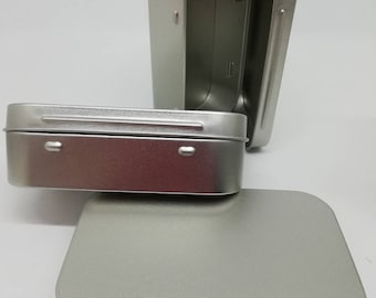 Rectangular Tins with hinged lid (4's)  - Silver shallow Tin - various  sizes - storage boxes - packing tins -presentation tins