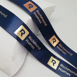 25mm Elegant Custom Gold Printed Satin - Personalized Ribbon - custom design ribbon - metallic Gold foil print - branded Ribbon - Brand logo